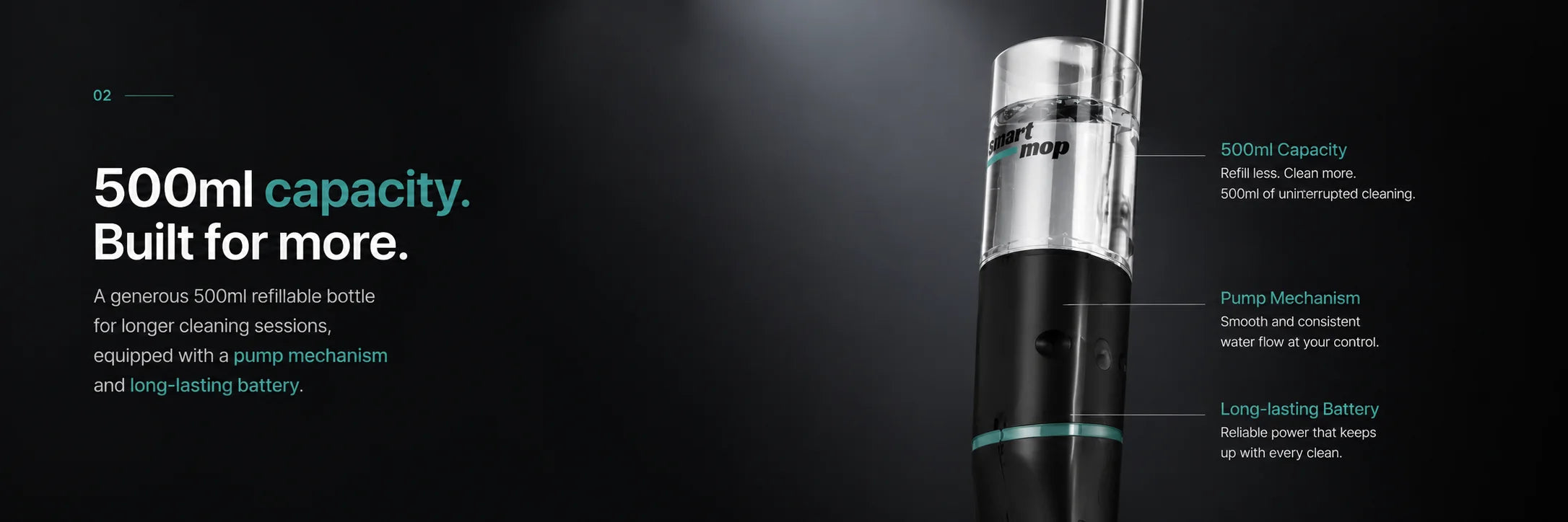 500ml capacity, pump mechanism and long-lasting battery