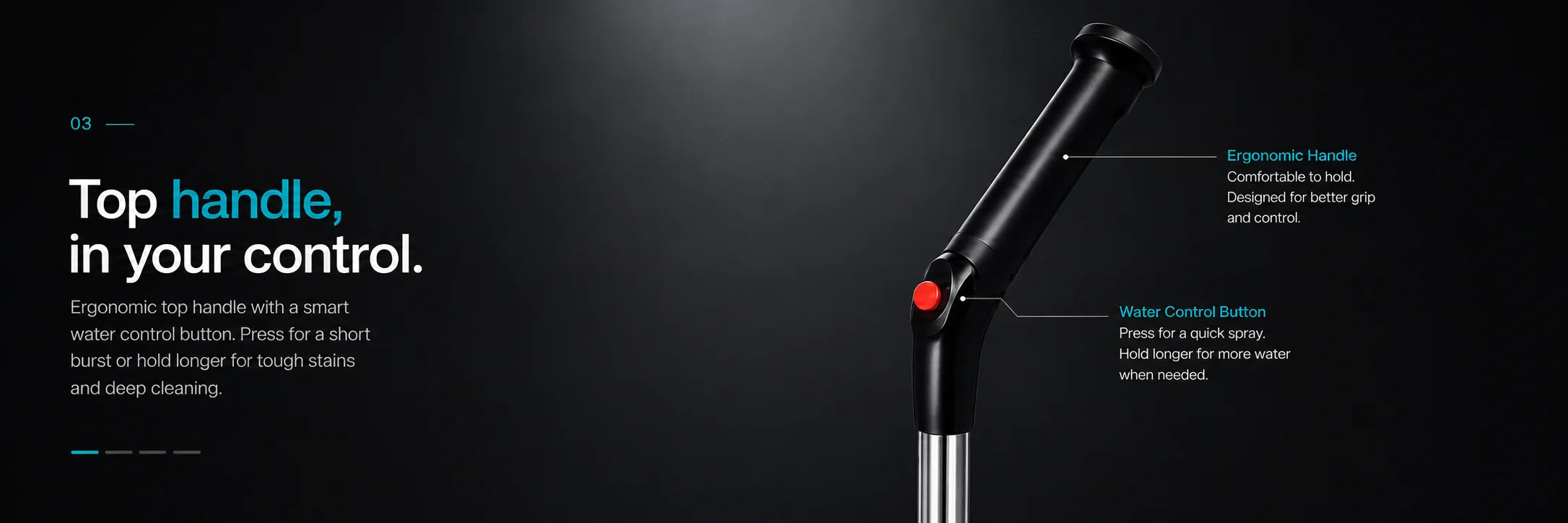 Ergonomic top handle with a smart water control button